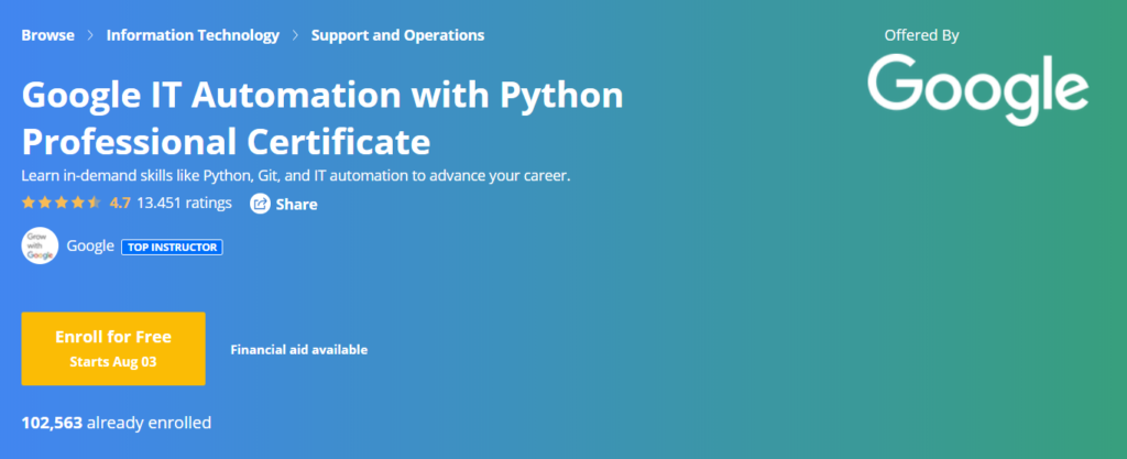 google it automation with python professional certificate